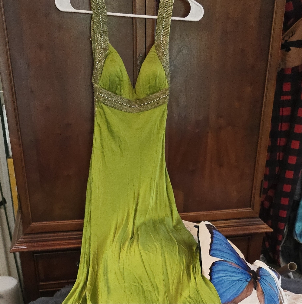 Women's Green 100% Silk Full Length Dress
